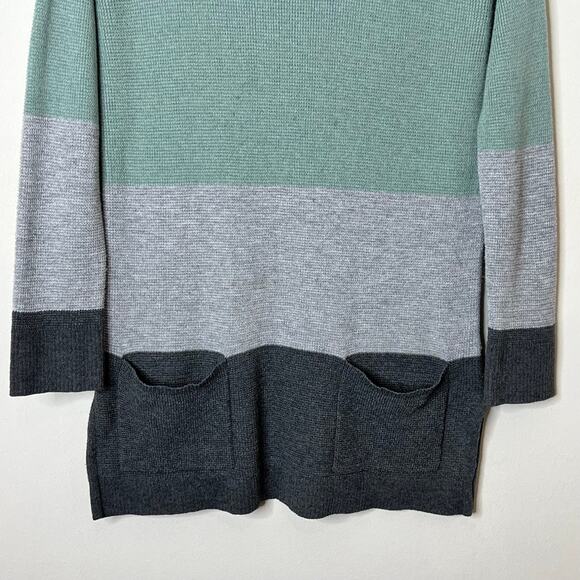Vince Camuto Long Sleeve Striped Colorblocked Tunic Sweater Green Gray XS - Picture 4 of 7